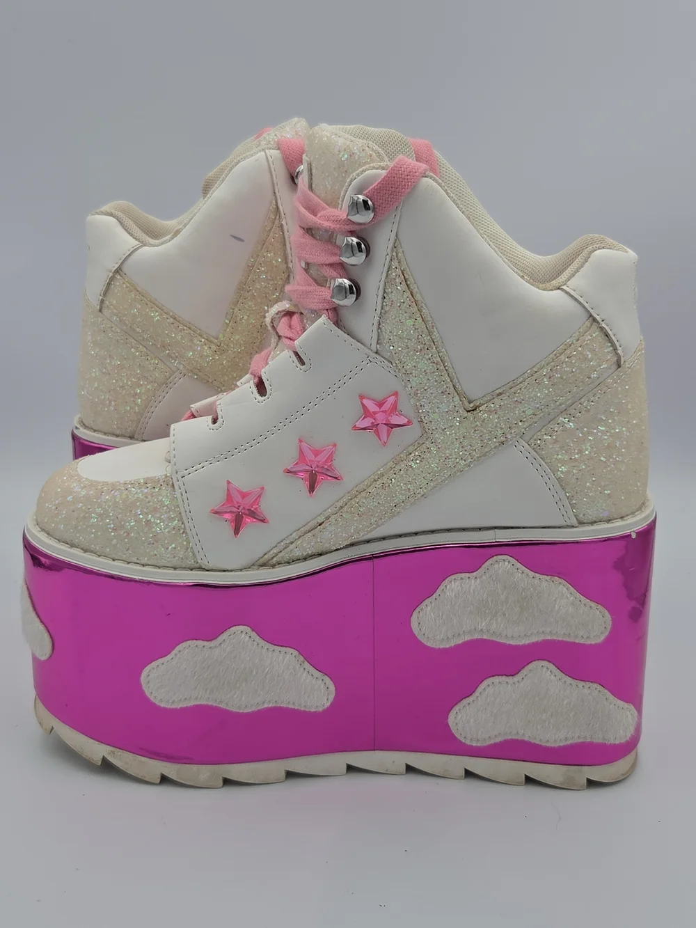 YRU Pink Glitter Cloud Platform Sneakers with Star Accents Size 7